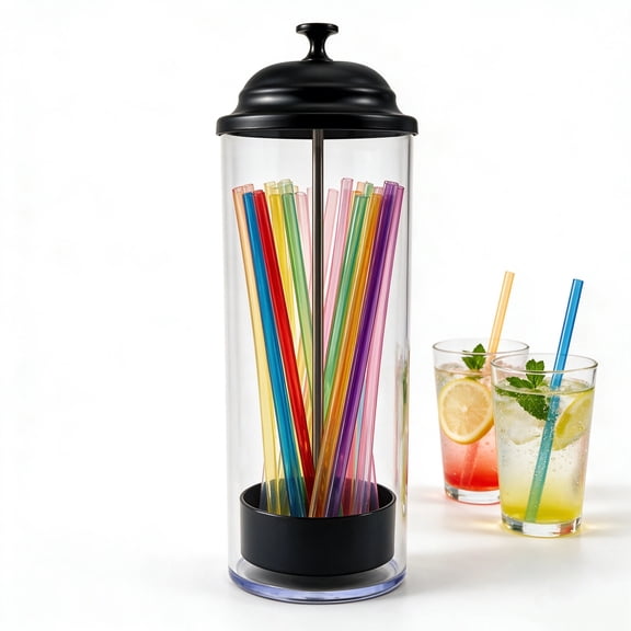 RYLZX Straw Holder for Standard Size Drinking Straws, Acrylic Plastic Straw Dispenser for Counter with Lid Black(Straws Not Include)