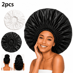 RYLZX 2 Pcs Super Jumbo Waterproof Shower Caps for Women, Reusable Super Large Bath Caps Hair Cap for Long Thick Curly Hair Twist Braids - Black + White