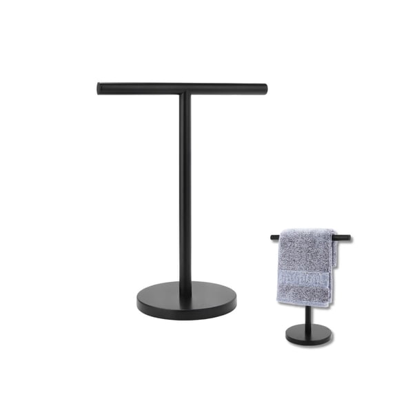 RYLZX T-Shape Bath Hand Towel Holder Stand, Stainless Steel Free Standing Hand Towel Rack, for Bathroom Kitchen & Countertop, Matte Black