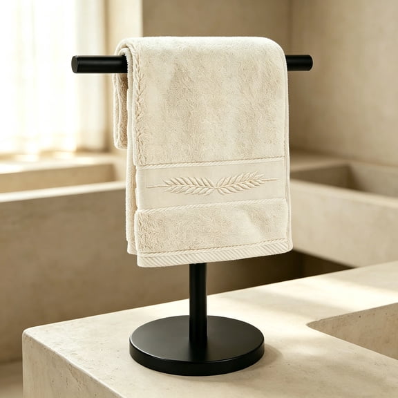RYLZX T-Shape Bath Hand Towel Holder Stand, Stainless Steel Free Standing Hand Towel Rack, for Bathroom Kitchen & Countertop, Matte Black