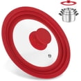 thumbnail image 1 of RYLZX Universal Lid for Pots, Pans and Skillets, Pot Lid With Heat Resistant Silicone Rim and Tempered Glass,Fits 10", 11", 12" Diameter Pots and Pans-Red, 1 of 7