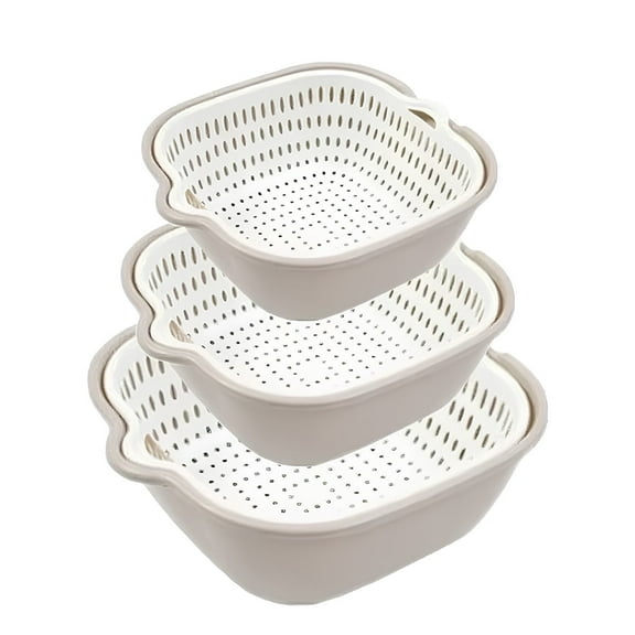 RYLZX Vegetable Washing Baskets in The Kitchen Fruit Baskets Multi-layer Stackable Vegetable Sinks, Strainer and Washing Fruits and Vegetables Kitchen Colander Set (Grey White)