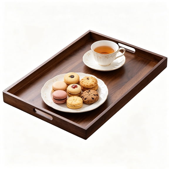 RYLZX Walnut wood Serving Tray with Handles (17 Inches) Decorative Serving Trays Platter for Breakfast in Bed, Lunch, Dinner, Appetizers, Patio, Ottoman, Coffee Table, BBQ, Party Great for Lap Couch