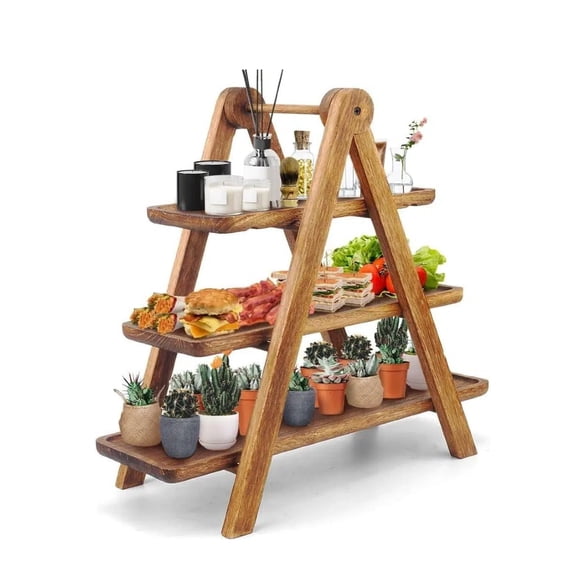 RYLZX Wood 3 Tier Serving Tray Three Tiered Cupcake Stand, Rectangle Serving Platter Wooden Farmhouse Tiered Tray, Party Serving Brown Decorative Tray Decor