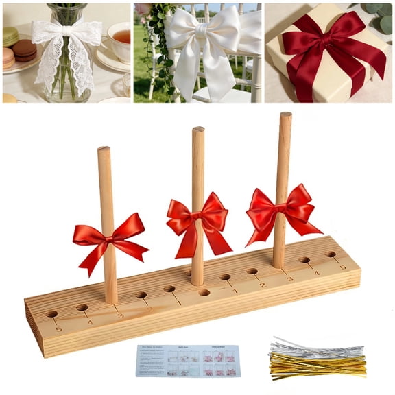 RYLZX Wooden Wreath Bow Maker Bow Making Tool for Ribbon,with Twist Ties Ribbon Bow Maker for Making Gift Bows, Wrist Corsages, Party Decorations, Hair Bows, Holiday Wreaths(with Instructions)
