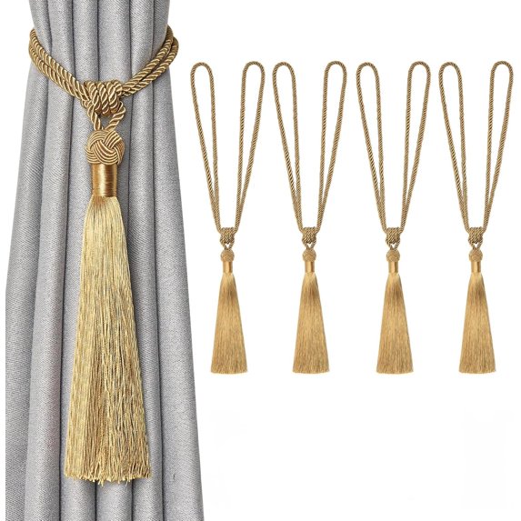 Image result for RYLZX4 Pack Long Tassel Curtain Tiebacks Handmade Braided Rope Knot ...