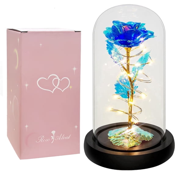 RYLZXChristmas Rose Gifts for Women,Birthday Gifts for Women Mom Christmas,Flowers for Delivery Prime,Blue Light Up Rose in A Glass Dome,Anniversary Rose Gift for Her Grandma Valentines Day
