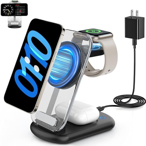 RYND Traveling Wireless 2025 Mag-Safe Fast Charging Station, Light/Magnet, Black