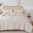 thumbnail image 1 of RYNGHIPY 3 Pcs Beige Bed Set King Size Tufts Jacquard Boho Comforter Set Farmhouse Style Shabby Chic Bedding Set for Men Adults Kids (King, Beige), 1 of 8