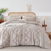 RYNGHIPY 3 Pcs Tufted Comforter Set Queen Size Gray Geometric Boho Style Bed Set Bohemian Shabby Chic Bedding Set for Girls Women Men (Queen, Grey)