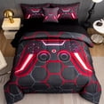 thumbnail image 1 of RYNGHIPY Bed in a Bag Full Comforter Set for Boys Red Gamer Bedding Set with Sheets 6Pcs Gradient Hexagon Game Controller Bed Collection for Teens Kids Boys Girls (Red, Full), 1 of 8