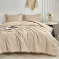 RYNGHIPY Beautiful Beige Twin Size Boho Chic Comforter Set with Pom