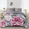 thumbnail image 1 of RYNGHIPY Grey Bed Comforter Set Size 3 Pieces Pink Flowers Printed Bedding Set Soft Microfiber Comforter Sets with 1 Comforter 2 Pillocases (Grey Size), 1 of 6