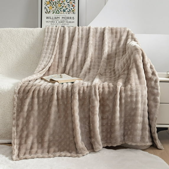 RYNGHIPY Large Taupe Plush Faux Fur Throw Blanket for Couch Bed Chair Pure Camel Bubble Fuzzy 200*230cm Fluffy Thick Blanket Rabbit Fur Throw Blanket for Sofa (Taupe, 79"*90")
