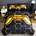 thumbnail image 1 of RYNGHIPY Queen Bed in a Bag Gaming Comforter Set for Men 6Pcs Video Game Bed Comforter Set with Sheets Set Gradient Geometric Bedding Set for Gamer Home Decor (Gold, Queen), 1 of 8