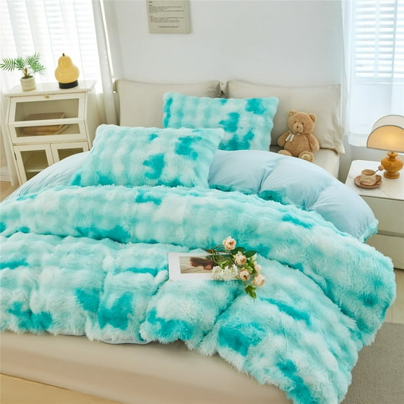 RYNGHIPY Queen Bedding Set for Grils 3Pcs Bubble Mint Green Bed Comforter Set for Kids Warm Plush Comforter Bedding Set Soft Shaggy Bed Set