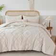 RYNGHIPY Queen Comforter Set Beige Tufted Jacquard 3 Pcs Bed Set for