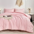 thumbnail image 1 of RYNGHIPY Twin Size Pink Comforter Set 3 Pcs Kids Girls Pom Fringe Boho Bedding Set Chic Cali Ultra-Soft Ball Pom Bed Set (1 Pom Comforter, 2 Pillowcases), 1 of 11