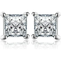 RYNSITO Princess Cut Moissanite Stud Earrings for Women Men, 14K White Gold Plated 925 Sterling Silver D Color VVS1 Clarity 0.3ct-3ct Lab Created Moissanite Earrings
