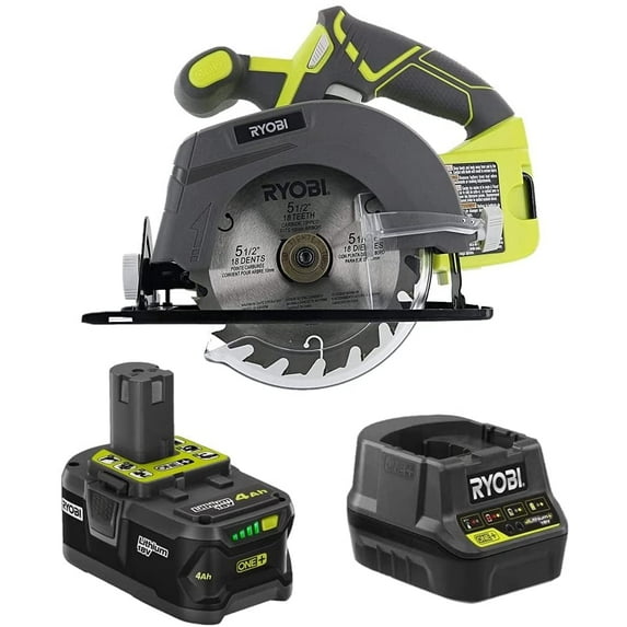 RYOBI 18-Volt Cordless 5 12inch Circular Saw Kit with a 4Ah Battery and Charger (No Retail Packaging)