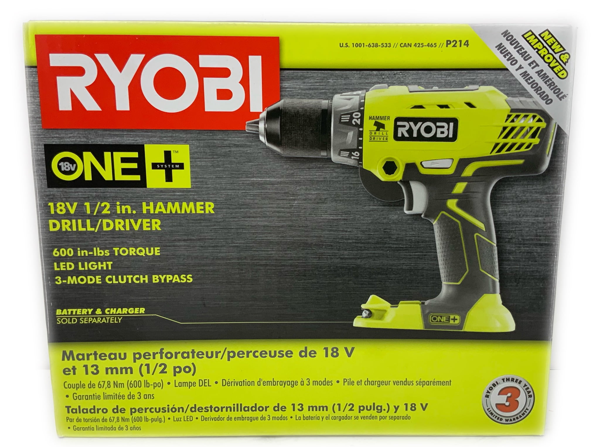 RYOBI - 18-Volt ONE+ - Hammer Drill - 1/2" - P214