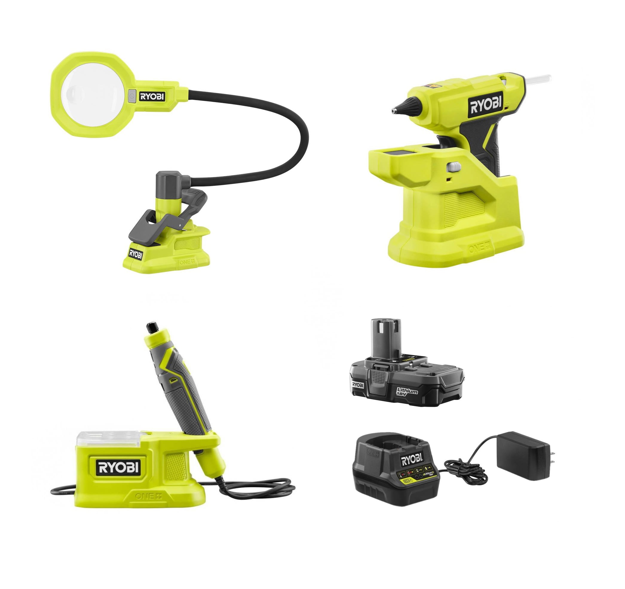 RYOBI 18V Cordless 3Tool Hobby Kit with Magnifying Clamp Light