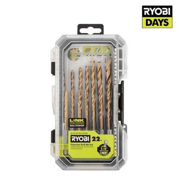 RYOBI 22 PC. Titanium Drill Bit Set, 1/4" Hex Shank