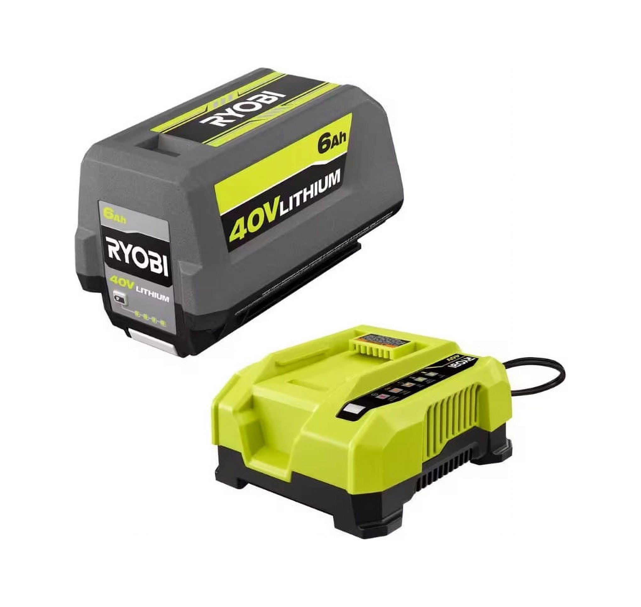 RYOBI 40V Lithium Ion 6.0 Ah High Capacity Battery and Rapid Charger Kit Bulk Packaged Walmart
