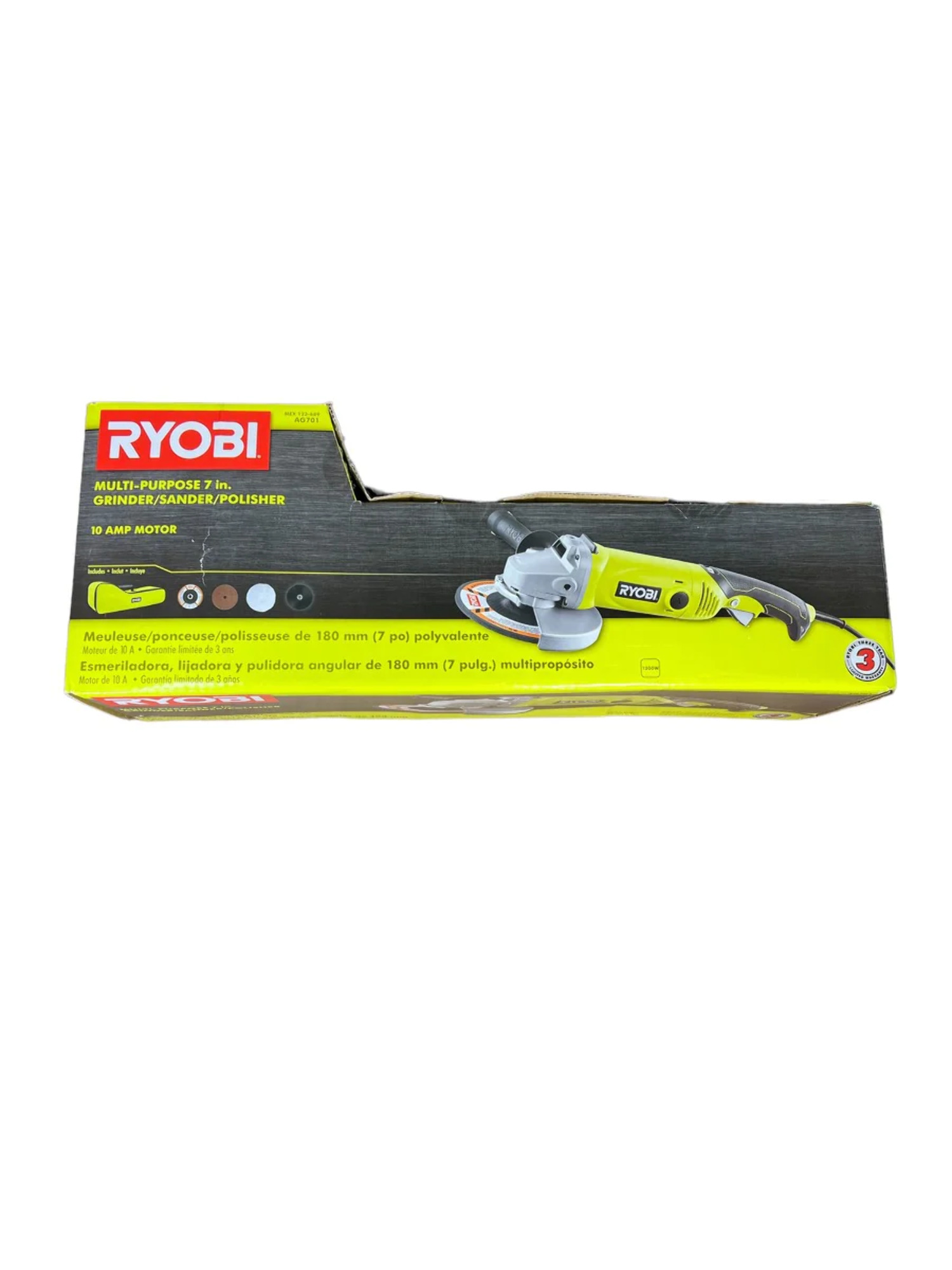 RYOBI 7-Inch 10 Amp Angle Grinder With Variable Speed & Lock-On Button