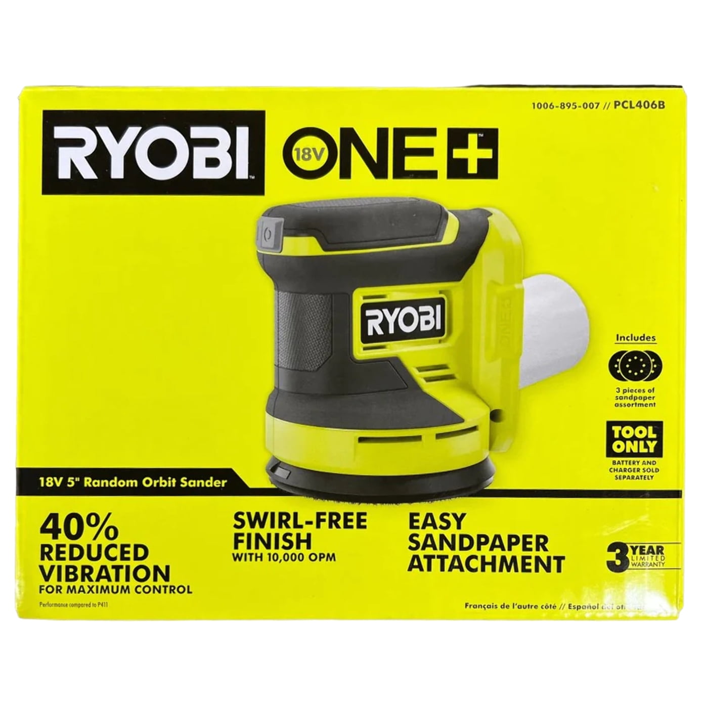 RYOBI ONE+ 18-Volt Random Orbit Sander, Battery Powered with