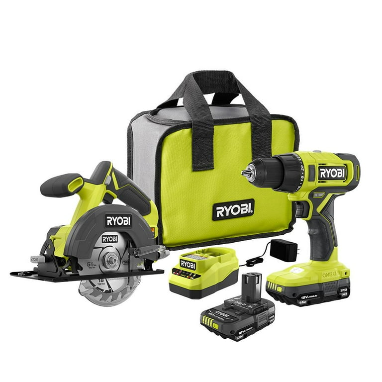 RYOBI ONE 18V Cordless 2 Tool Combo Kit with Drill Driver Circular Saw 2 1.5 Ah Batteries Charger PCL1201K2