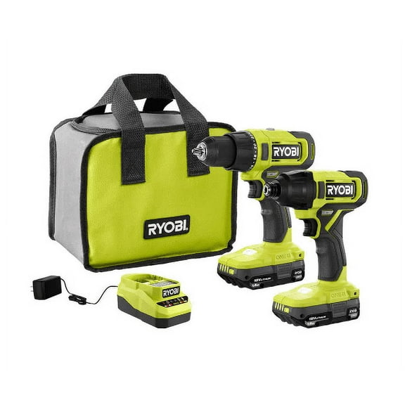 RYOBI ONE+ 18V Cordless 2-Tool Combo Kit with Drill/Driver, Impact Driver, (2) 1.5 Ah Batteries, and Charger