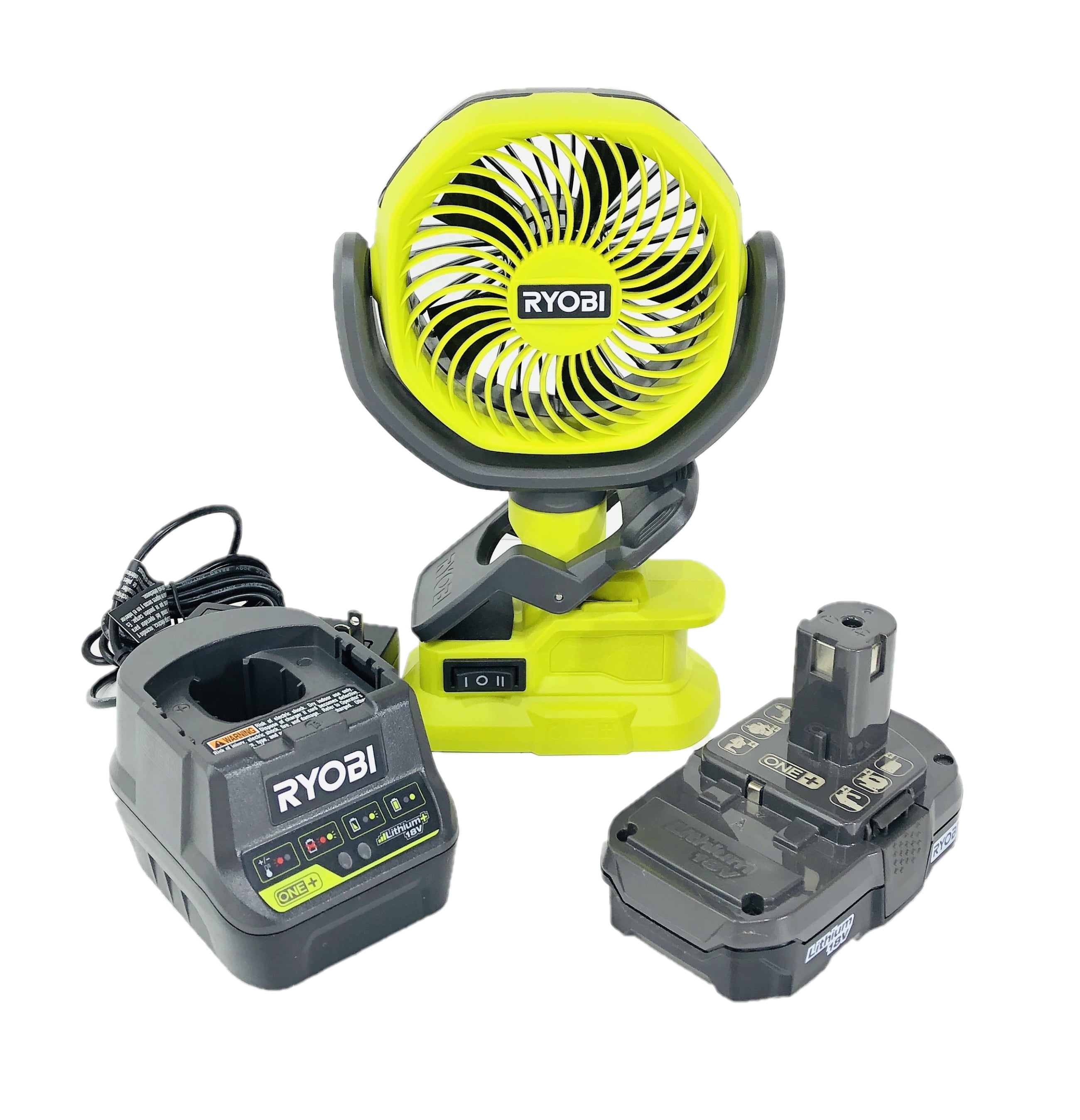RYOBI ONE 18V Cordless 4 in. Clamp Fan Kit with 1.5 Ah Battery and Charger