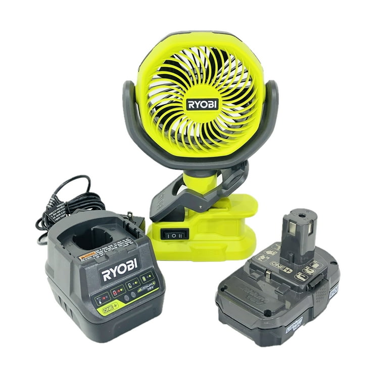 RYOBI ONE 18V Cordless 4 in. Clamp Fan Kit with 1.5 Ah Battery and Charger