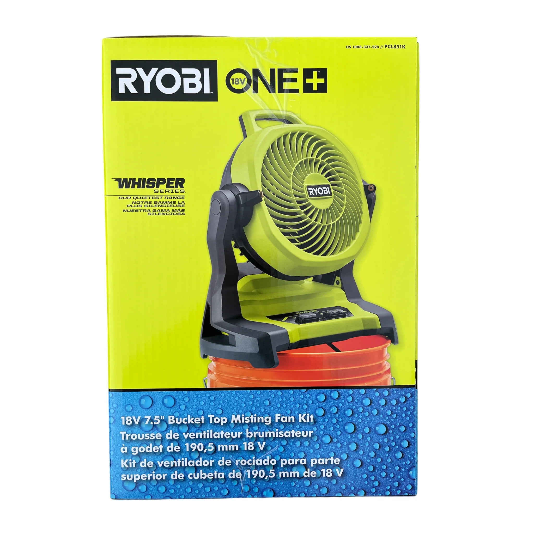 RYOBI ONE+ 18V Cordless 71/2 in. Bucket Top Misting Fan Kit with 1.5