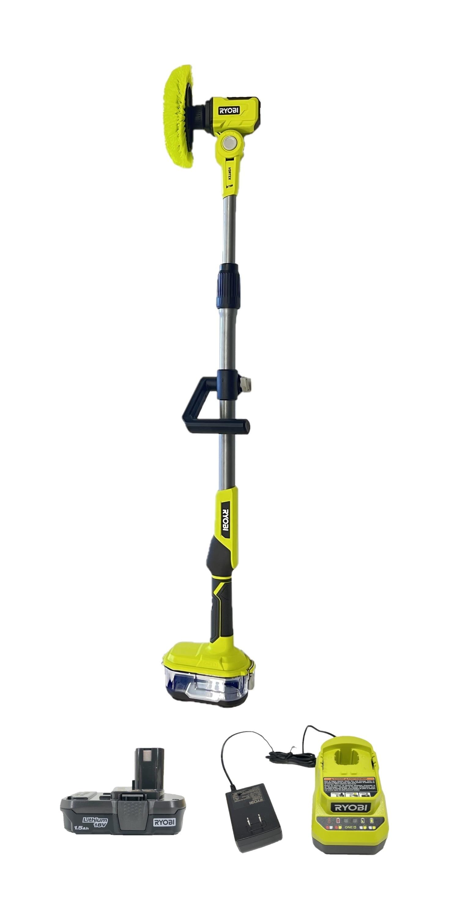 RYOBI ONE+ 18V P4500 Cordless Telescoping Power Scrubber Kit with Battery and Charger