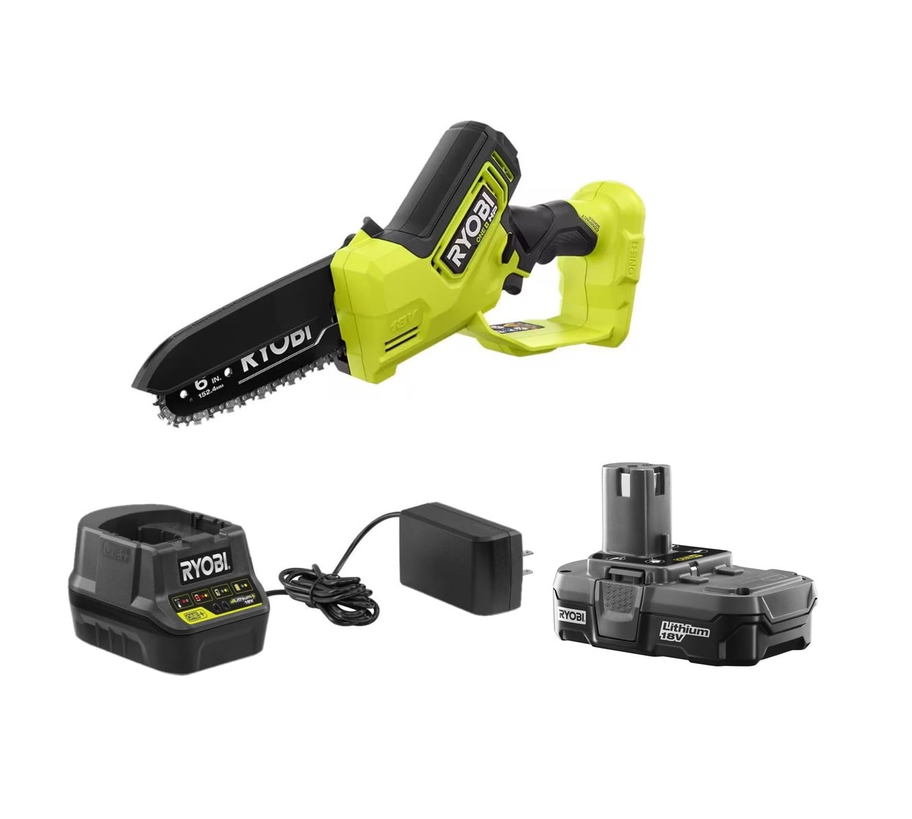 RYOBI ONE HP 18V Brushless 6 in. Compact Pruning Mini Chainsaw Kit with Battery and Charger Bulk Packaged Walmart