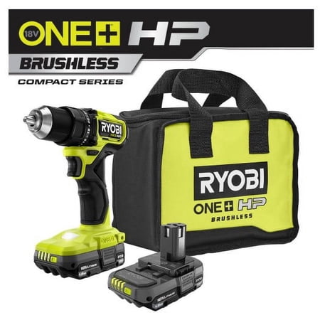 RYOBI ONE+ HP 18V Brushless Cordless Compact 1/2 in. Drill/Driver Kit with (2) 1.5 Ah Batteries, Charger and Bag
