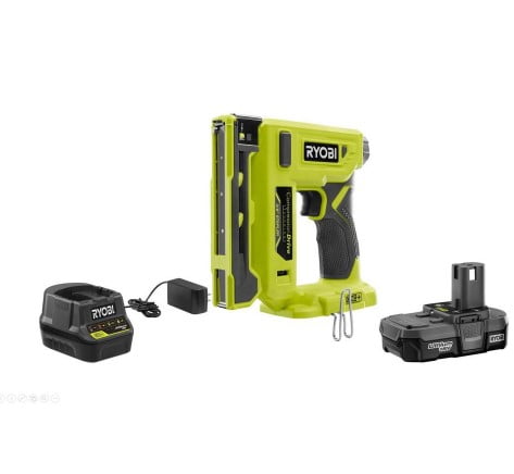 RYOBI P317KN 18-Volt ONE+ Cordless Compression Drive 3/8 in. Crown Stapler with 1.3 Ah Battery, Charger, and Sample Staples