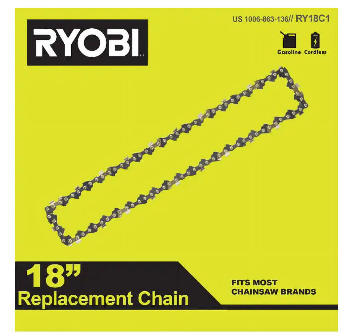 RYOBI RY18C1 18 in. 0.050-Gauge Replacement Full Complement Standard Chainsaw Chain, 62 Links (Single-Pack)