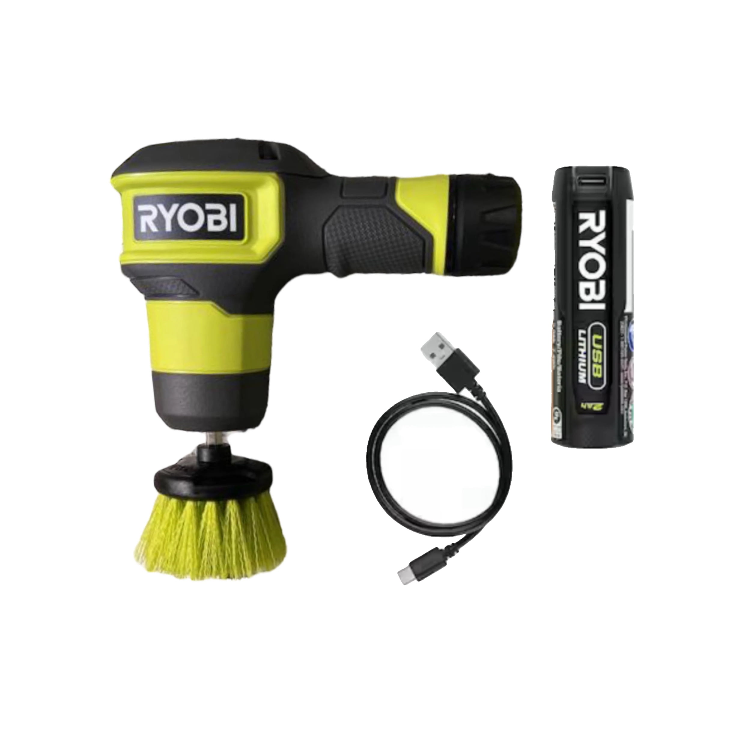 RYOBI USB Lithium Compact Cordless Power Scrubber Kit Variable Speed Handheld with 2 in. Medium Bristle Brush Walmart