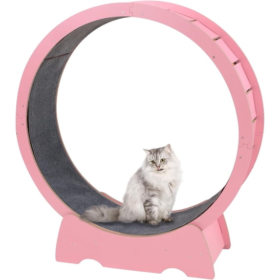 RYPetmia 35" Cat Treadmill, Cat Wheel Exerciser with Carpeted Runway,Suitable for Physical Activity Teaser Cat Toys(Wood)