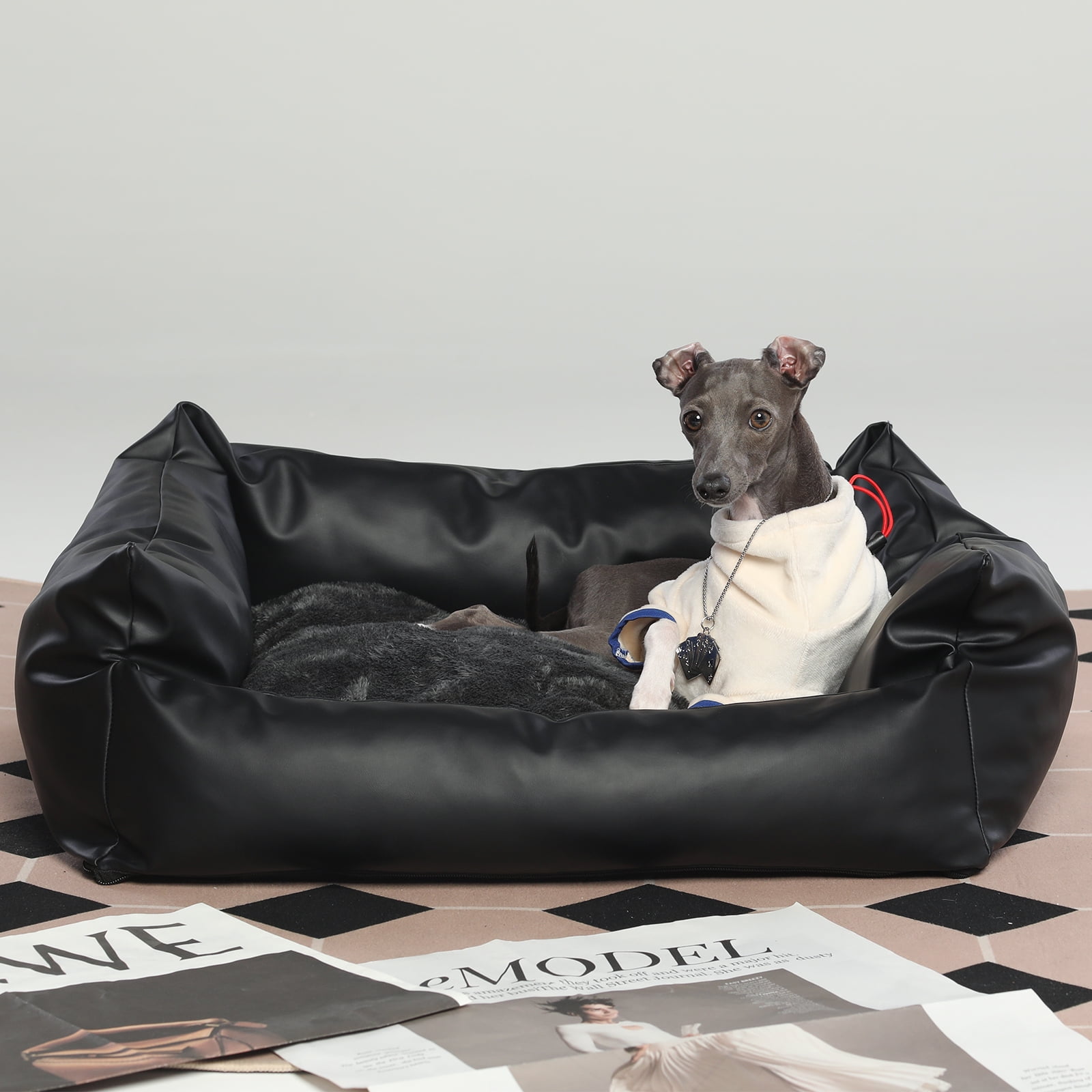 RYPetmia Dog Bed, PU Leather Easy Clean Pet Sofa for Medium/Large/Extra Large Dogs - Cat Bed Couch