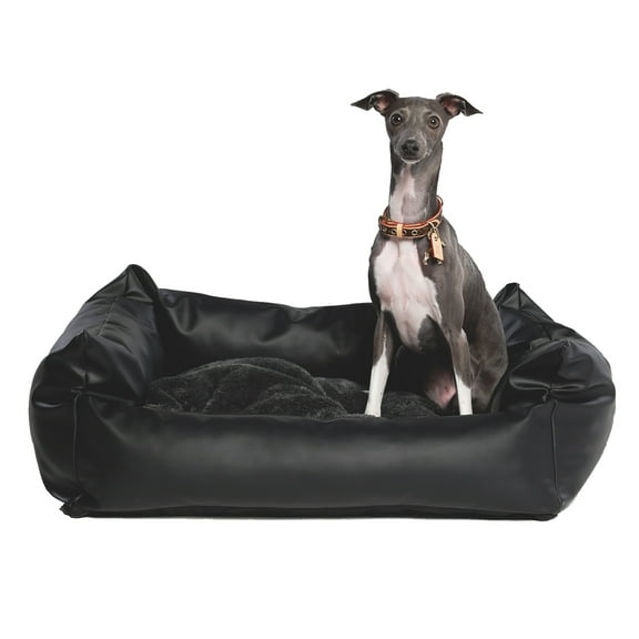 RYPetmia Medium Waterproof Bolster Pet Bed with Exchangeable Cushion, Black Solid