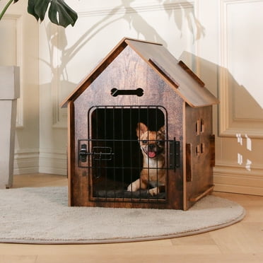 RYPetmia Wooden Dog House with Roof Dogs Indoor and Outdoor Use for Small Medium Dog Cat, Dog Kennel for Playing and Resting, Brown