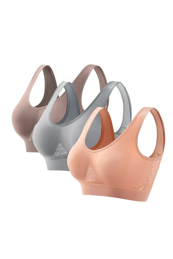 2 Pack/3 Pack Sports Bras for Women Wirefree Mesh Breathable Underwear with Pads Push up Bra Plus Size High Support Yoga Bras