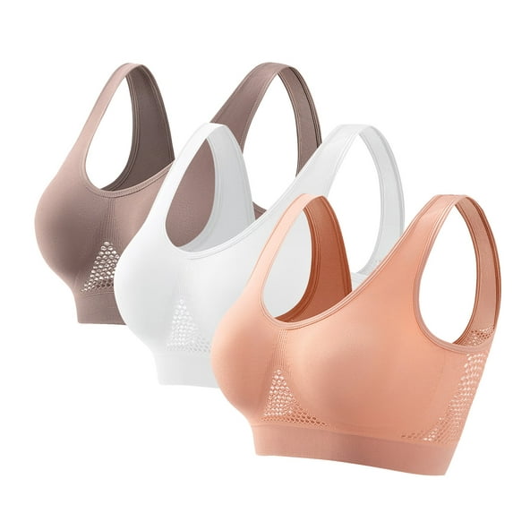 RYRJJ 2 Pack/3 Pack Sports Bras for Women Wirefree Mesh Breathable Underwear with Pads Push up Bra Plus Size High Support Yoga Bras