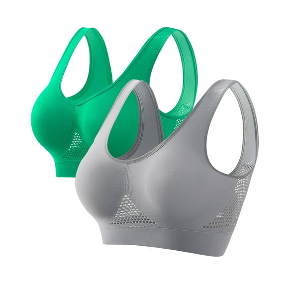 RYRJJ 2 Pack/3 Pack Sports Bras for Women Wirefree Mesh Breathable Underwear with Pads Push up Bra Plus Size High Support Yoga Bras