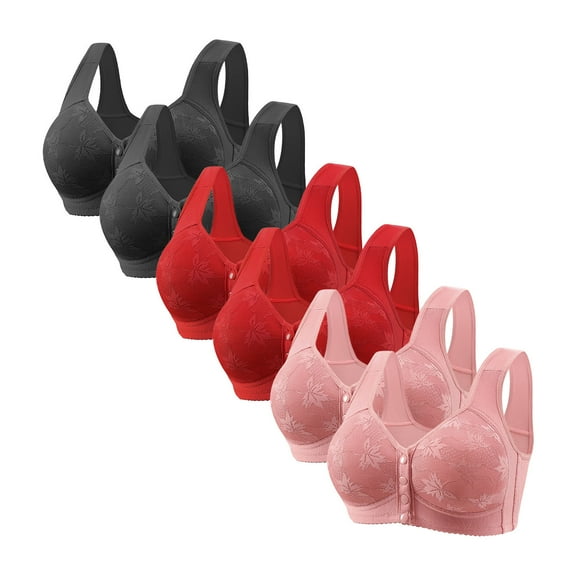 RYRJJ 2 Pack/6 Pack Front Snap Bras for Older Women Front Closure Wireless Push Up Bras Full Coverage Wirefree Comfortable Everyday Sleep Bras