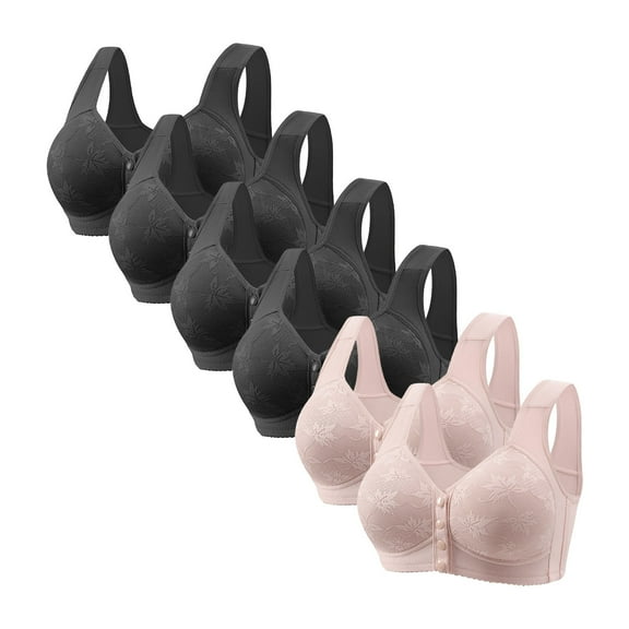RYRJJ 2 Pack/6 Pack Front Snap Bras for Older Women Front Closure Wireless Push Up Bras Full Coverage Wirefree Comfortable Everyday Sleep Bras